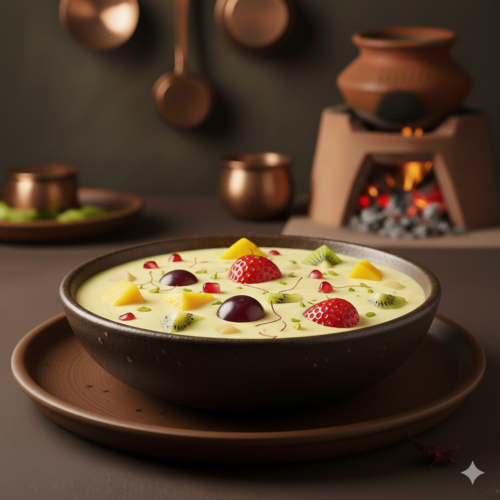 Vanilla Fruit Custard with seasonal fruits dessert